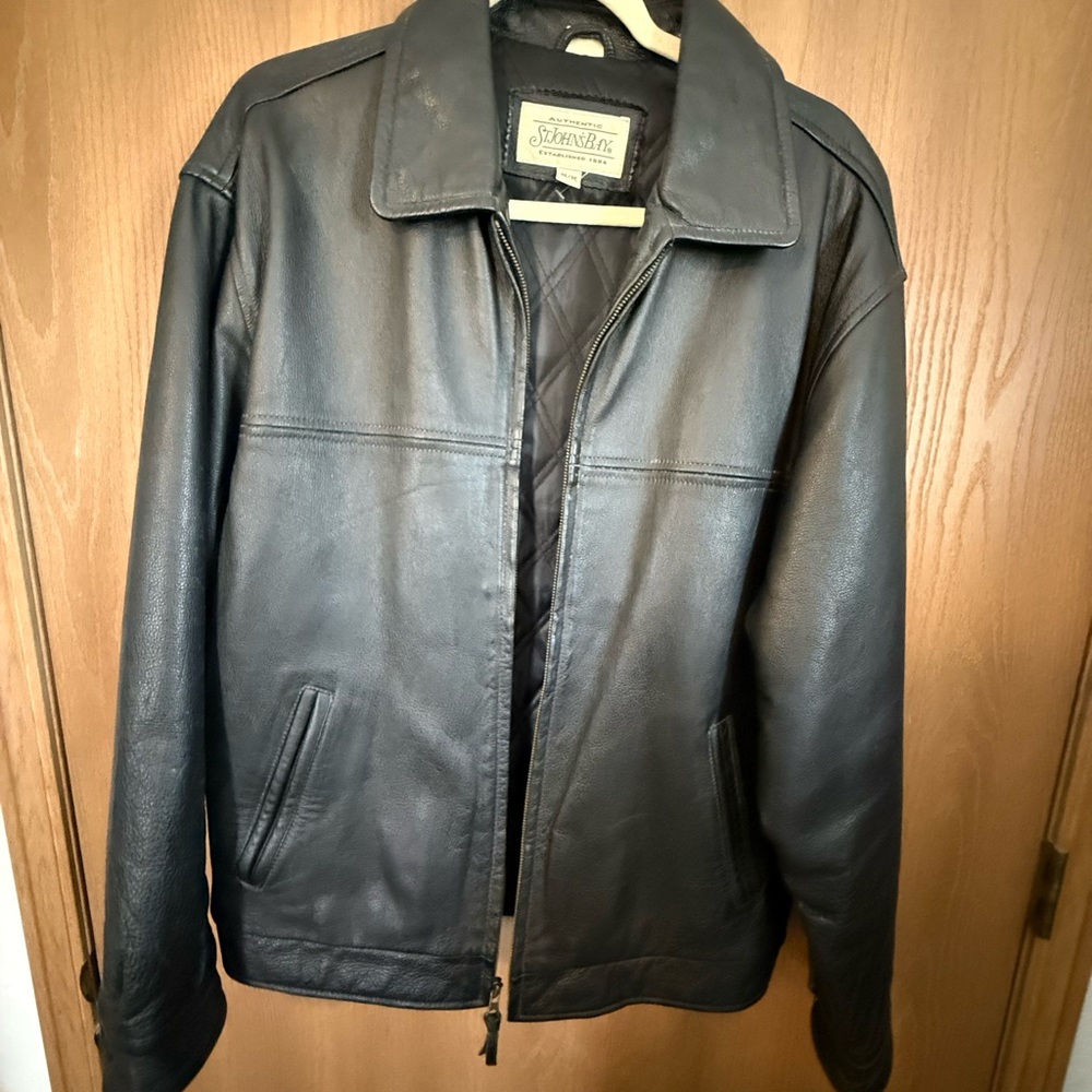 St. John's Bay Black Leather Bomber Jacket Vintage